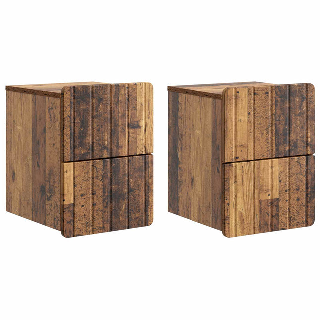 Væghængt Natbord med skuffe 2 pcs Gammelt træ 33 x 34,5 x 43 cm