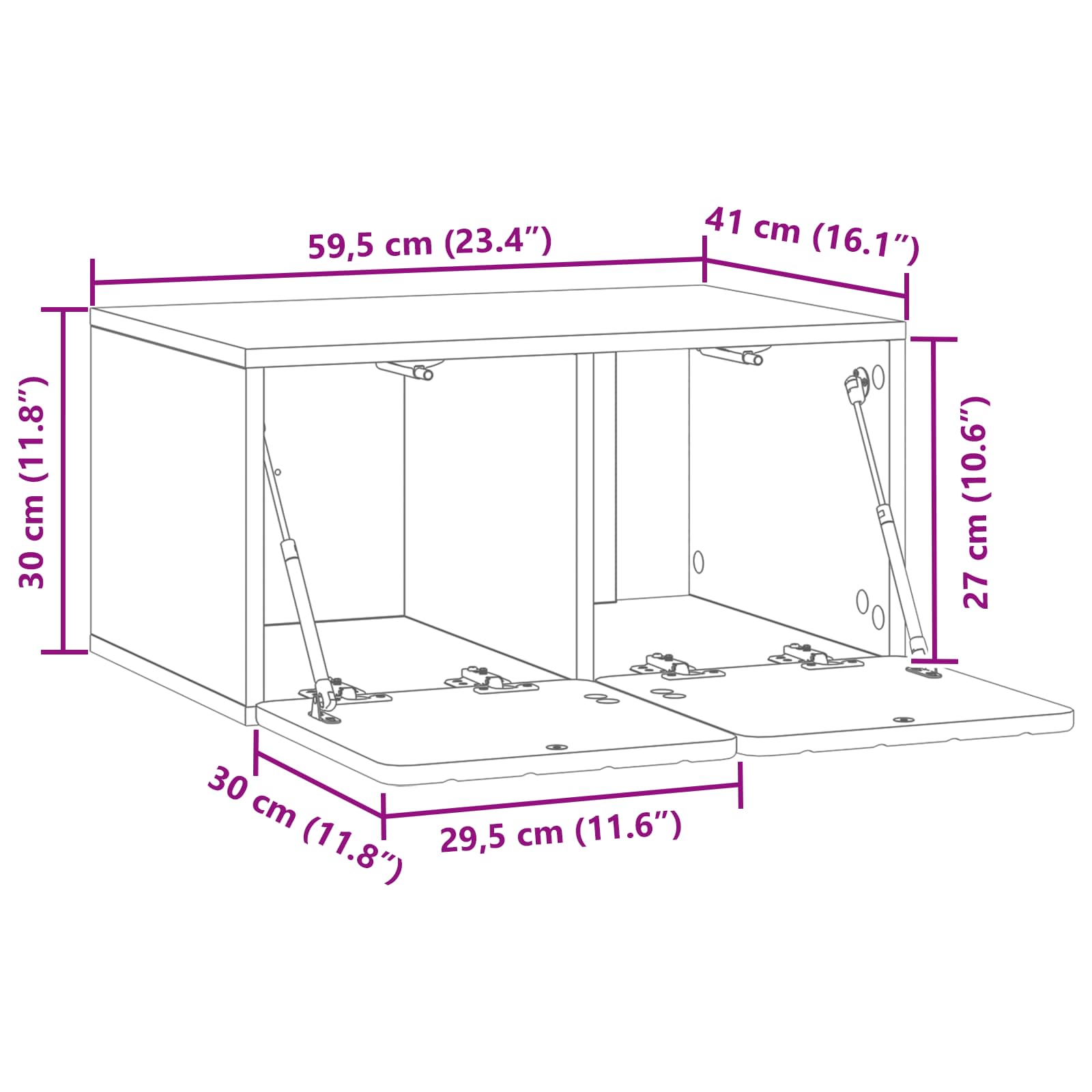 Væghængt TV-skab Betongrå 59,5 x 41 x 30 cm Konstrueret træ