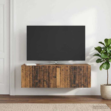 Væghængt TV-skab 98 x 41 x 30 cm Gammelt træ Konstrueret træ