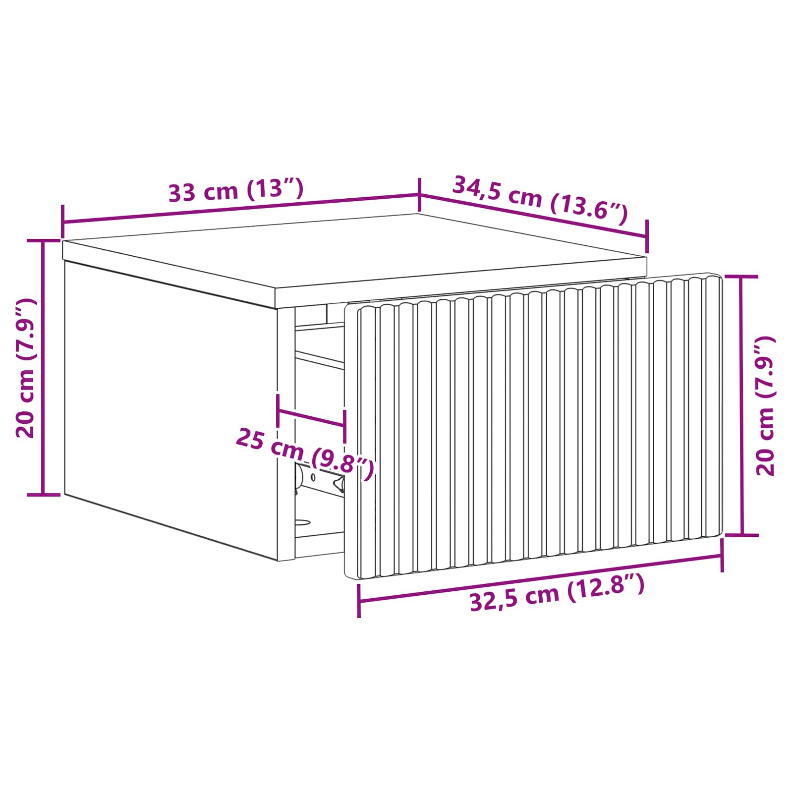Væghængt Natbord 2 pcs Sort 33 x 34,5 x 20 cm Konstrueret træ