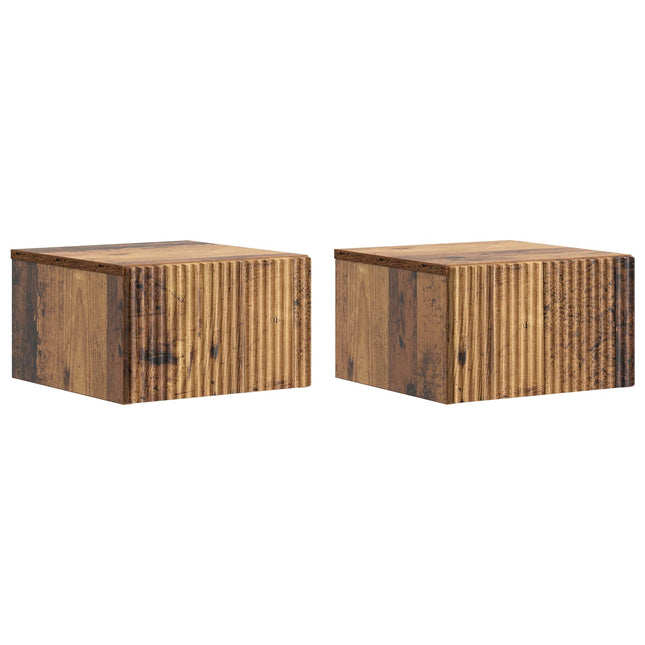 Væghængt Natbord med skuffe 2 pcs Gammelt træ 33 x 34,5 x 20 cm