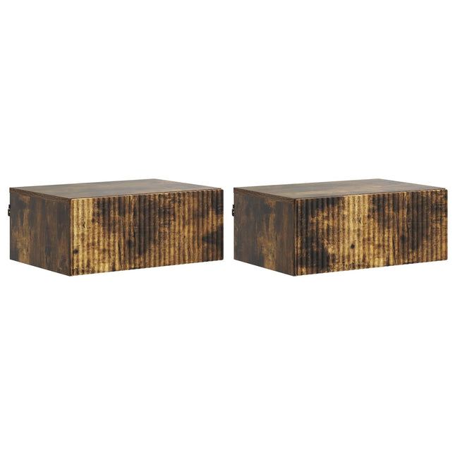 Væghængt Natbord med skuffe 2 pcs Røget eg 49 x 34,5 x 20 cm