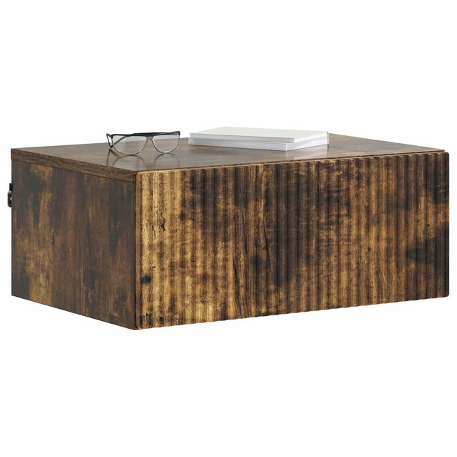 Væghængt Natbord med skuffe 2 pcs Røget eg 49 x 34,5 x 20 cm