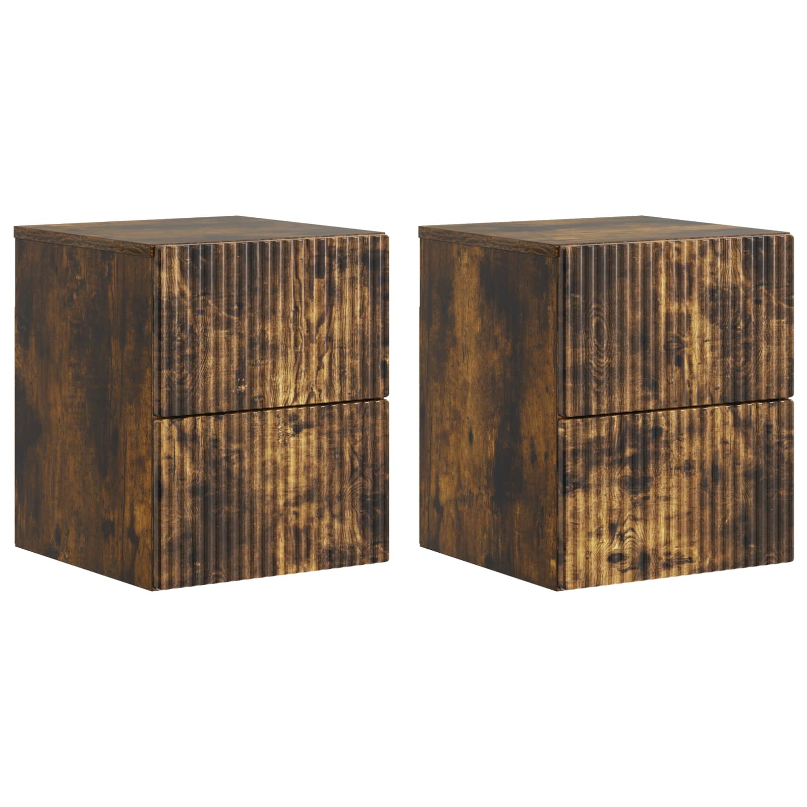 Væghængt Natbord med skuffe 2 pcs Røget eg 33 x 34,5 x 40 cm