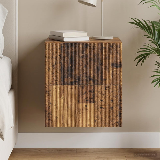 Væghængt Natbord Gammelt træ 33 x 34,5 x 40 cm Konstrueret træ