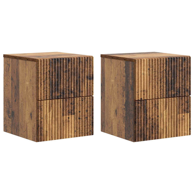 Væghængt Natbord med skuffe 2 pcs Gammelt træ 33 x 34,5 x 40 cm