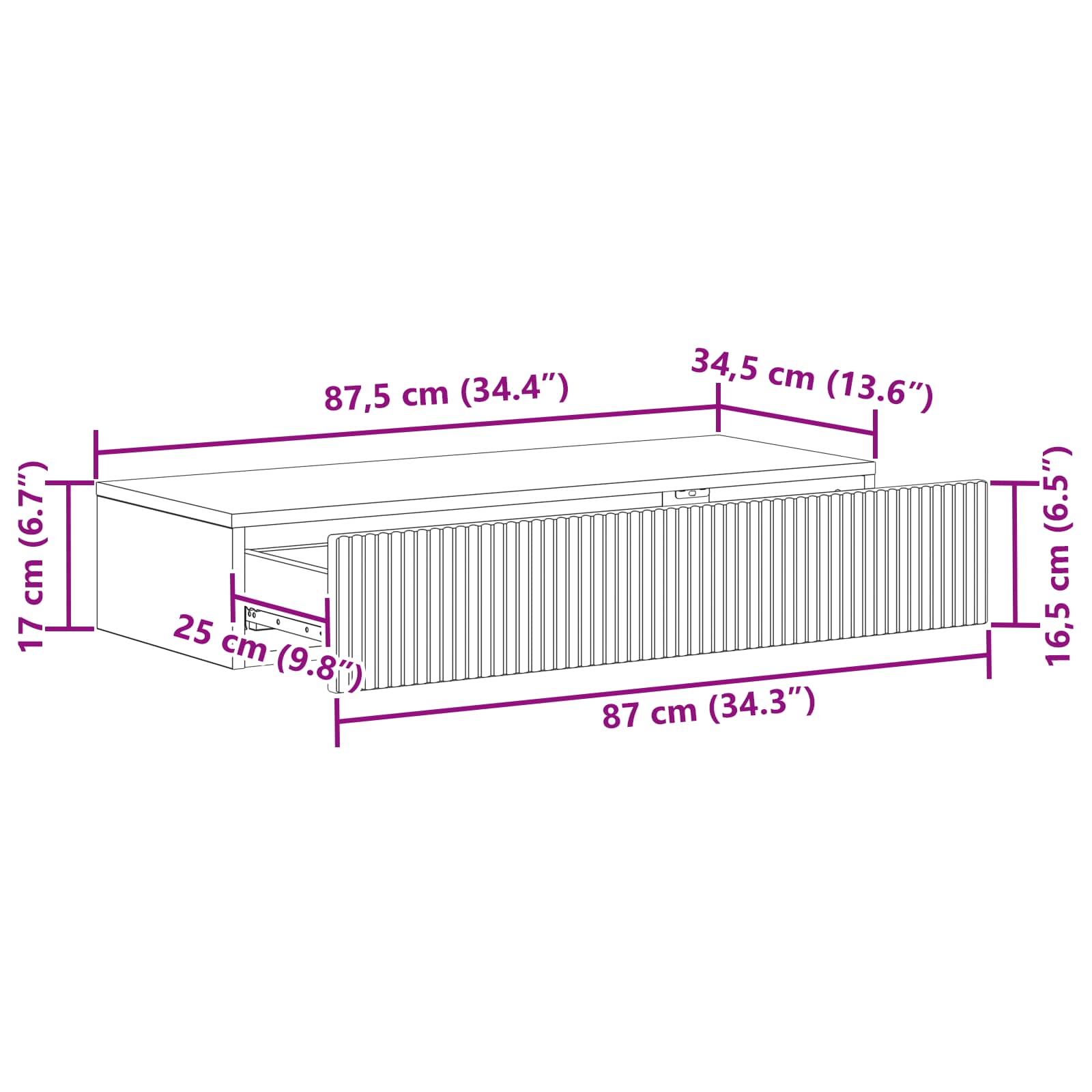 Væghængt Sideskab Betongrå 87,5 x 34,5 x 17 cm Konstrueret træ