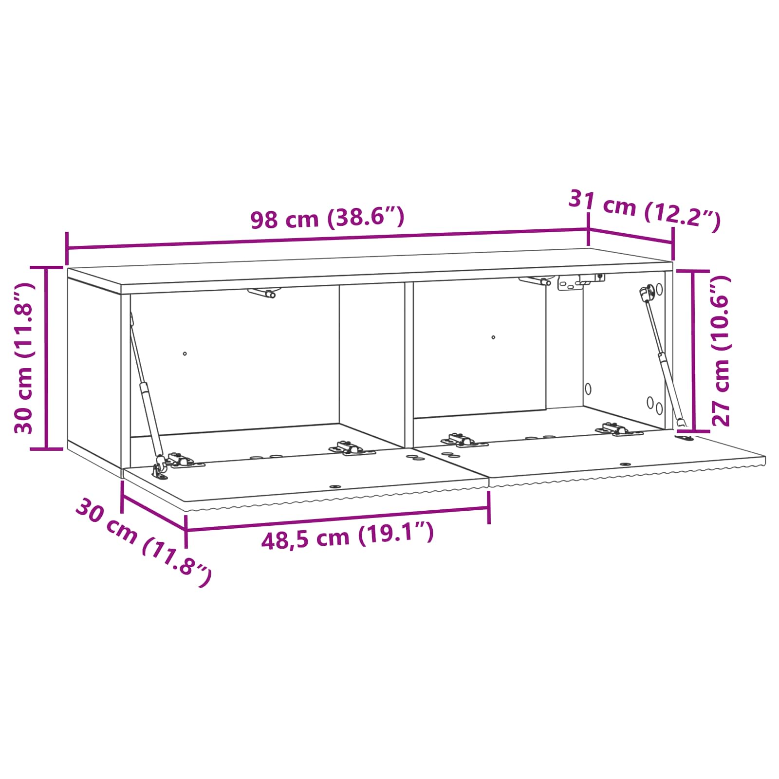Væghængt TV-skab Betongrå 98 x 31 x 30 cm Konstrueret træ