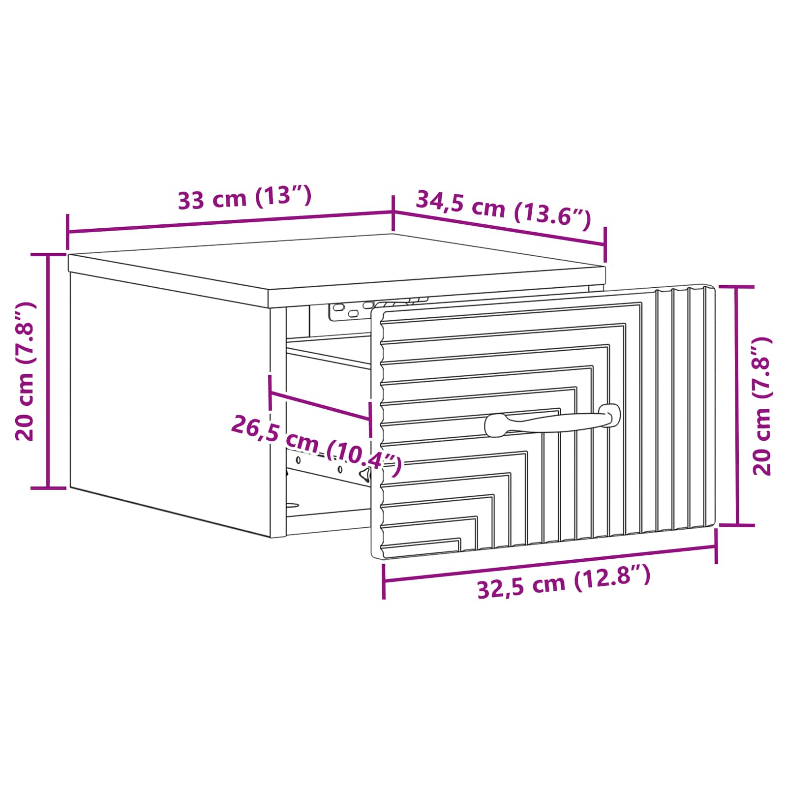 Væghængt Natbord Betongrå 34,5 x 33 x 20 cm Konstrueret træ