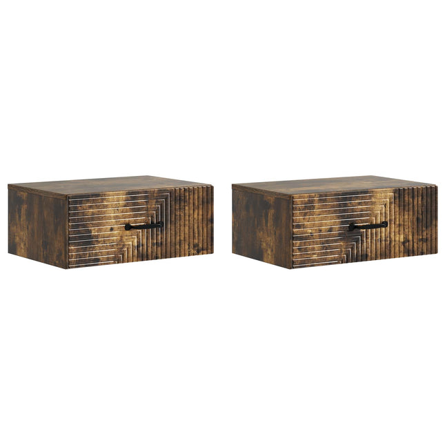 Væghængt Natbord med skuffe 2 pcs Røget eg 49 x 34,5 x 20 cm