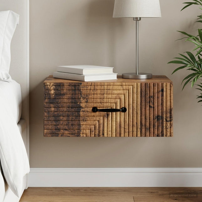 Væghængt Natbord Gammelt træ 49 x 34,5 x 20 cm Konstrueret træ
