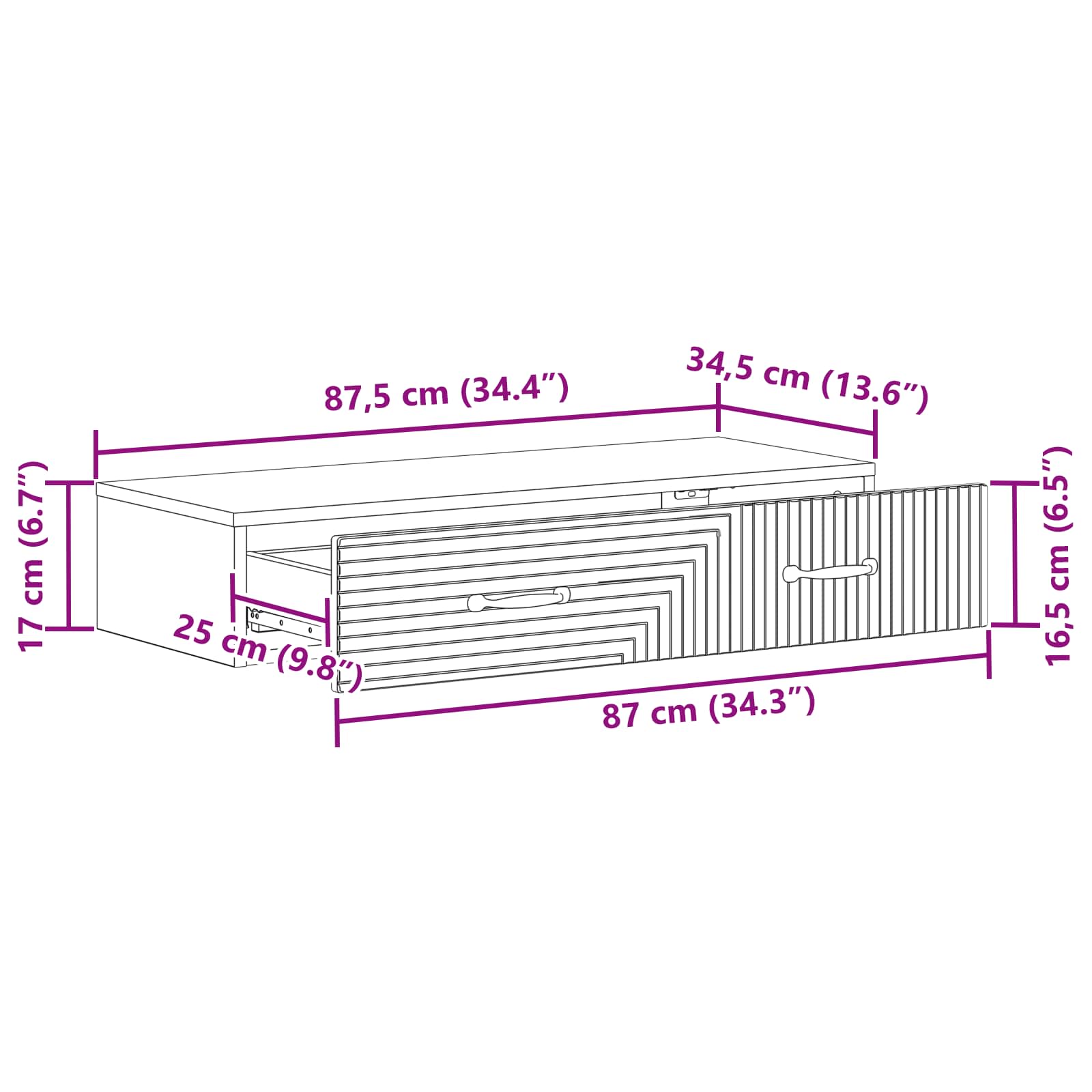 Væghængt Sideskab Sort 87,5 x 34,5 x 17 cm Konstrueret træ