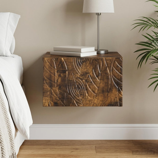 Væghængt Natbord Røget eg 49 x 34,5 x 20 cm Konstrueret træ