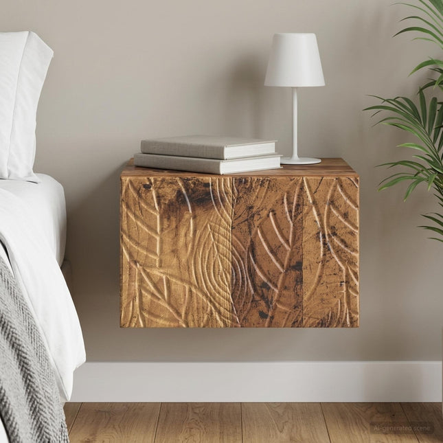 Væghængt Natbord Gammelt træ 49 x 34,5 x 20 cm Konstrueret træ