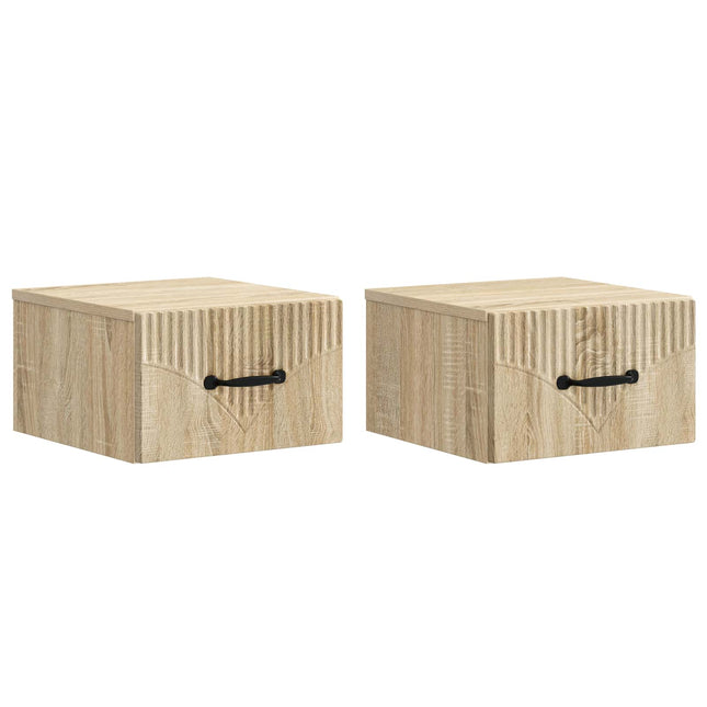 Væghængt Natbord med skuffe 2 pcs Sonoma-eg 34,5 x 33 x 20 cm