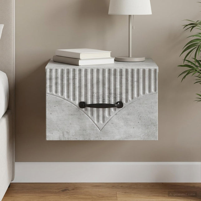 Væghængt Natbord Betongrå 34,5 x 33 x 20 cm Konstrueret træ