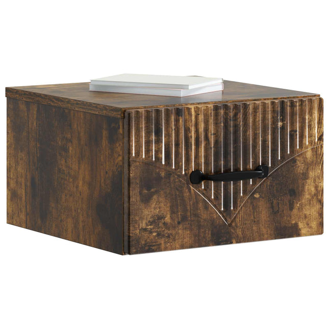 Væghængt Natbord med skuffe 2 pcs Røget eg 34,5 x 33 x 20 cm