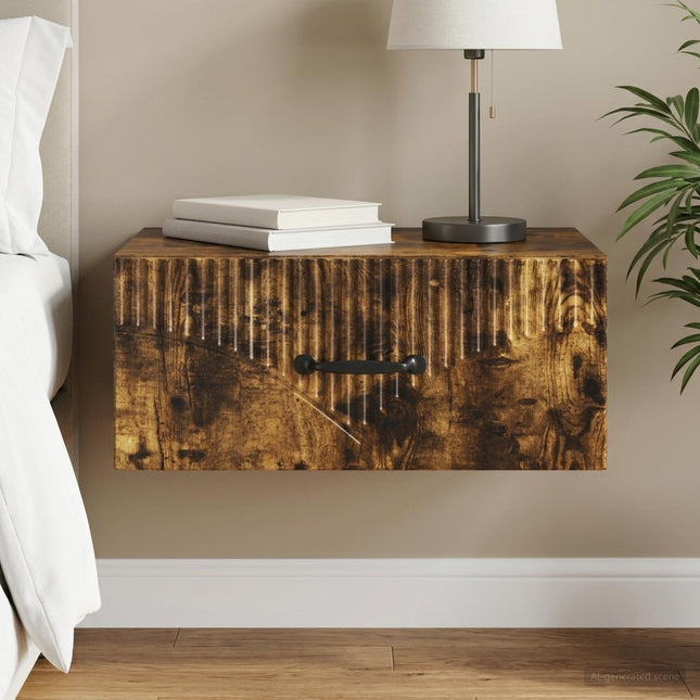 Væghængt Natbord Røget eg 49 x 34,5 x 20 cm Konstrueret træ