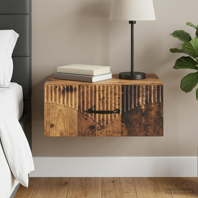 Væghængt Natbord Gammelt træ 49 x 34,5 x 20 cm Konstrueret træ