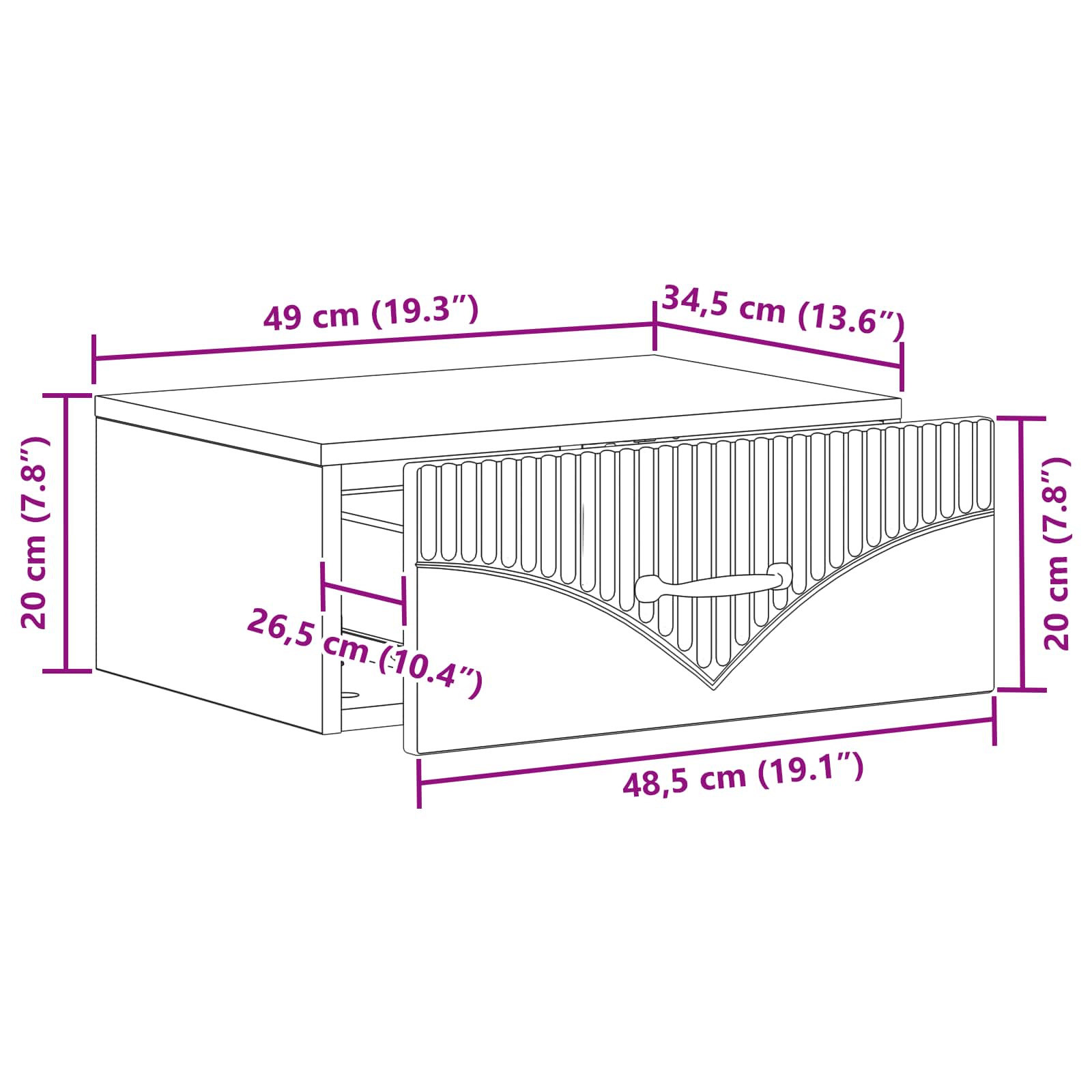 Væghængt Natbord med skuffe 2 pcs Artisan-eg 49 x 34,5 x 20 cm