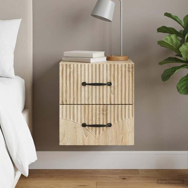 Væghængt Natbord Sonoma-eg 34,5 x 33 x 40 cm Konstrueret træ