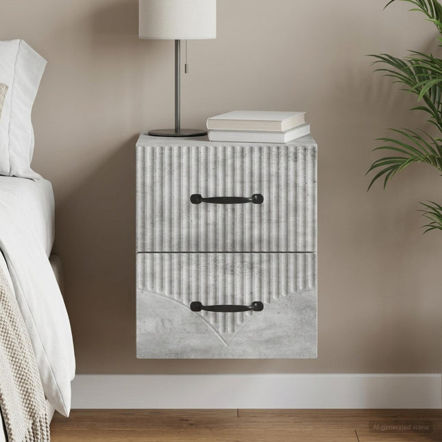 Væghængt Natbord Betongrå 34,5 x 33 x 40 cm Konstrueret træ