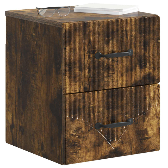 Væghængt Natbord med skuffe 2 pcs Røget eg 34,5 x 33 x 40 cm
