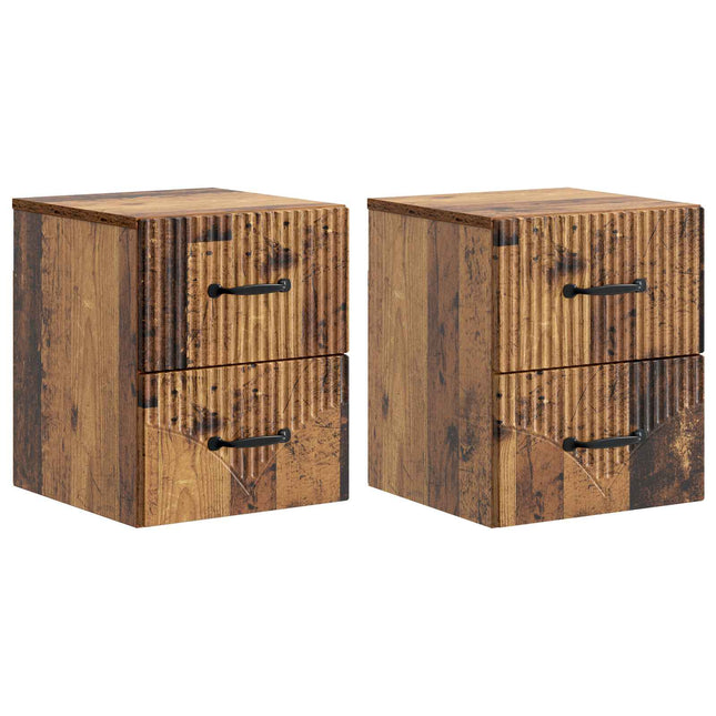 Væghængt Natbord med skuffe 2 pcs Gammelt træ 34,5 x 33 x 40 cm