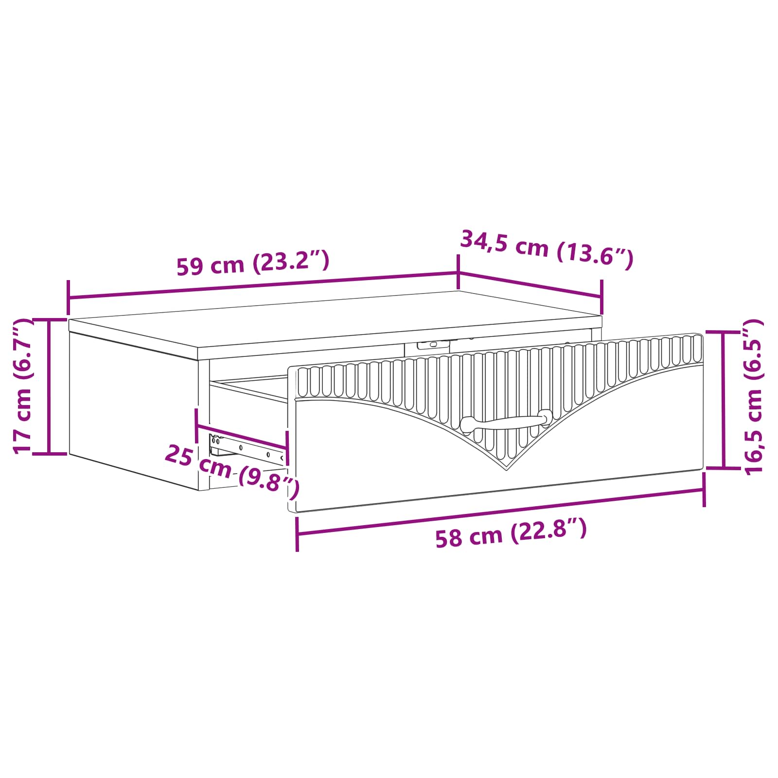 Væghængt Sideskab Betongrå 59 x 34,5 x 17 cm Konstrueret træ