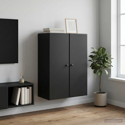Vægmonteret skab Sort 66 x 34,5 x 90 cm Konstrueret træ