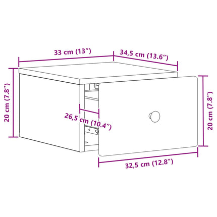 Væghængt Natbord Betongrå 34,5 x 33 x 20 cm Konstrueret træ
