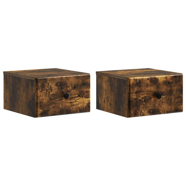 Væghængt Natbord med skuffe 2 pcs Røget eg 34,5 x 33 x 20 cm