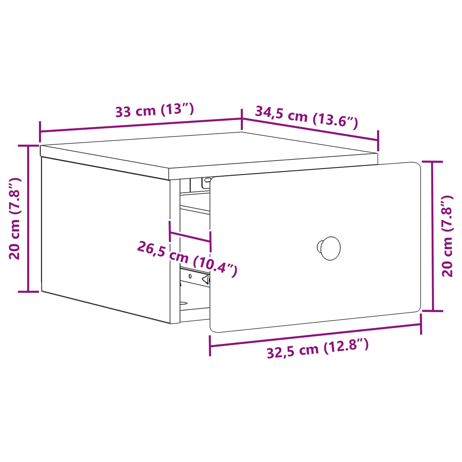 Væghængt Natbord Gammelt træ 34,5 x 33 x 20 cm Konstrueret træ