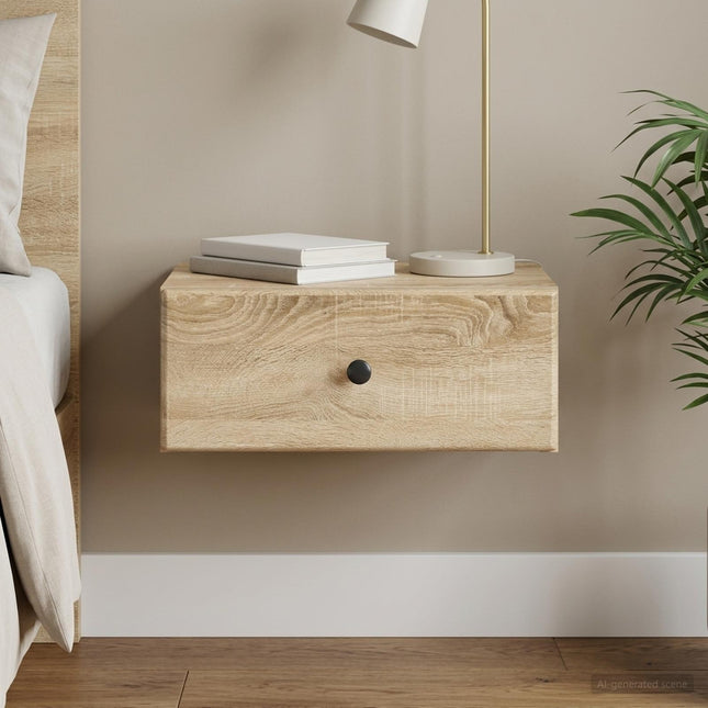 Væghængt Natbord Sonoma-eg 49 x 34,5 x 20 cm Konstrueret træ