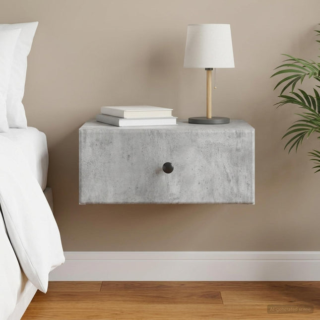 Væghængt Natbord Betongrå 49 x 34,5 x 20 cm Konstrueret træ