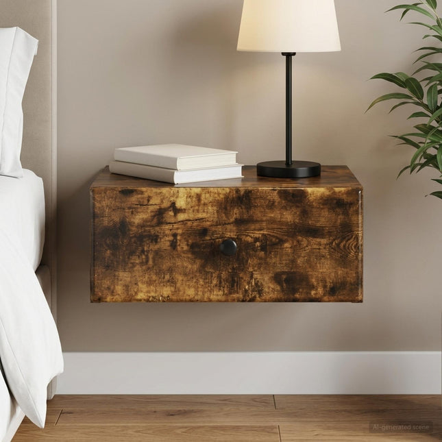 Væghængt Natbord Røget eg 49 x 34,5 x 20 cm Konstrueret træ
