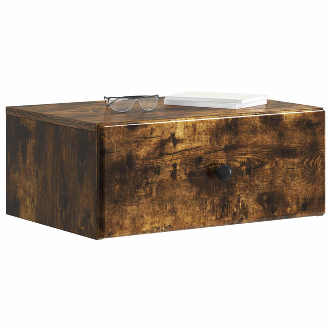 Væghængt Natbord med skuffe 2 pcs Røget eg 49 x 34,5 x 20 cm