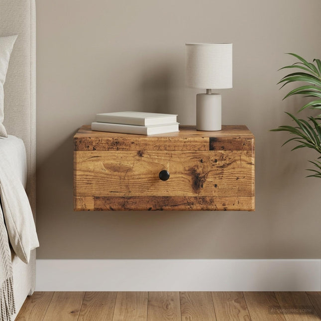 Væghængt Natbord Gammelt træ 49 x 34,5 x 20 cm Konstrueret træ