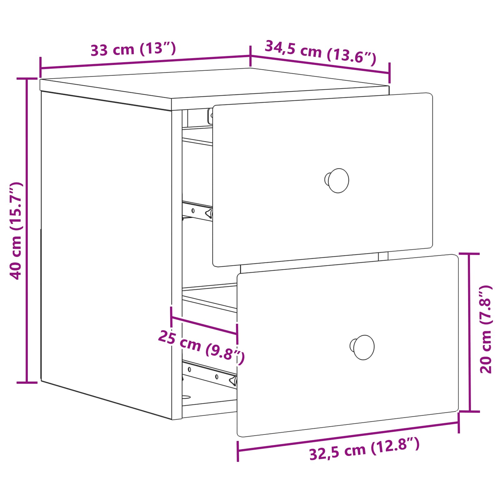 Væghængt Natbord 2 pcs Hvid højglans 34,5 x 33 x 40 cm