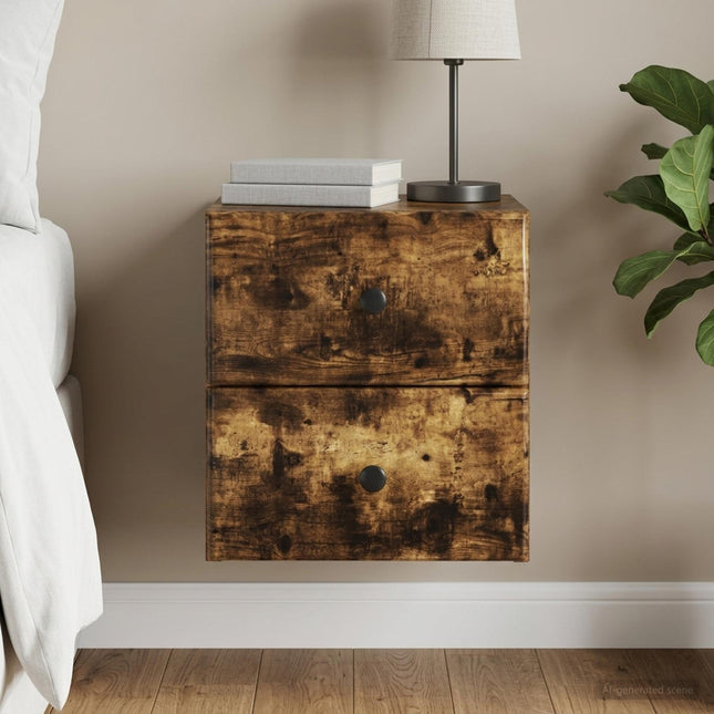Væghængt Natbord Røget eg 34,5 x 33 x 40 cm Konstrueret træ