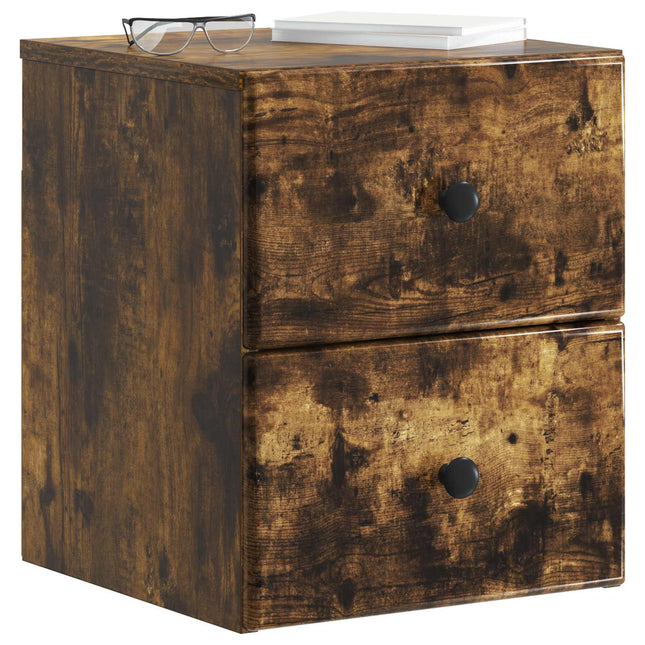 Væghængt Natbord med skuffe 2 pcs Røget eg 34,5 x 33 x 40 cm