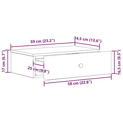 Væghængt Sideskab Betongrå 59 x 34,5 x 17 cm Konstrueret træ