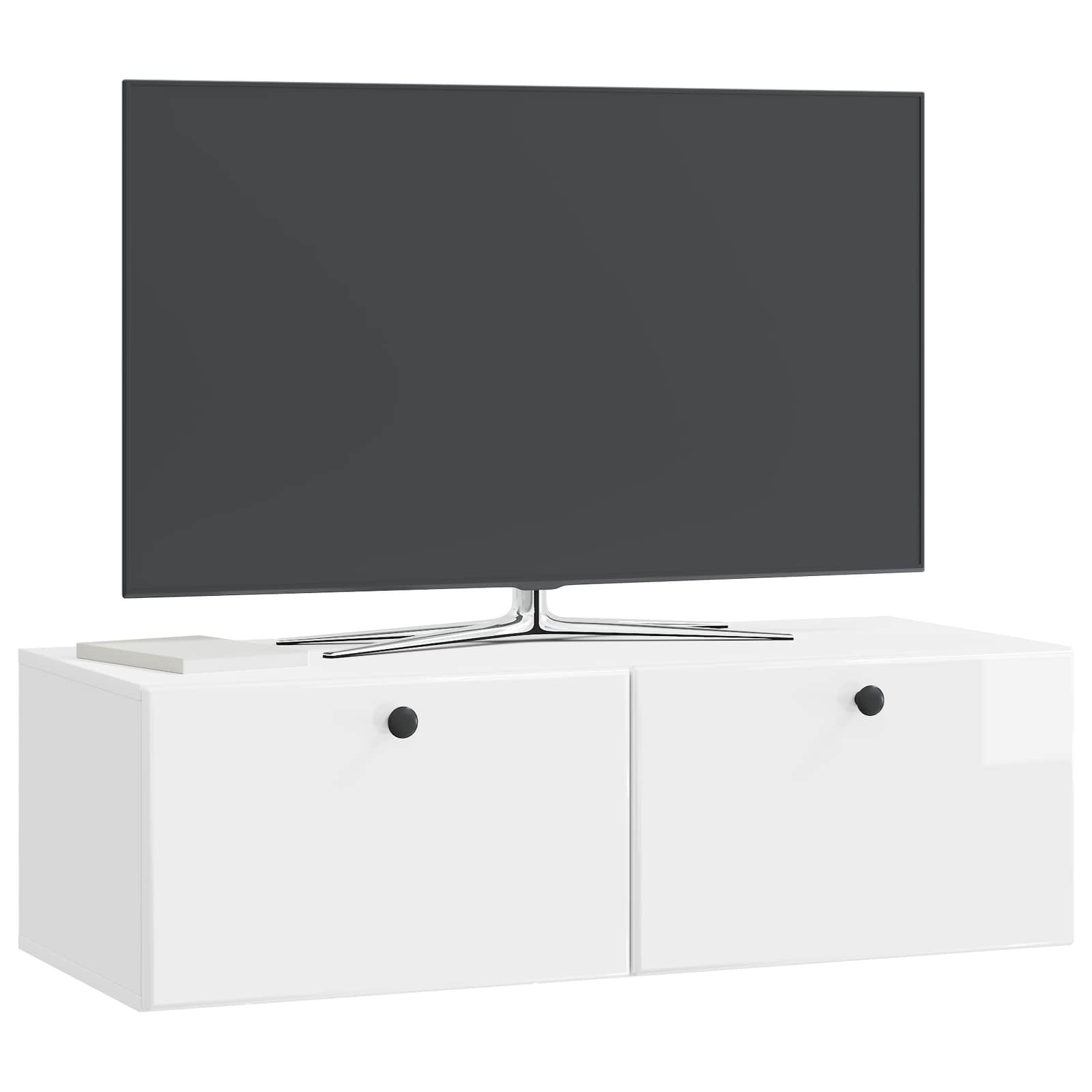 Væghængt TV-skab 98 x 41 x 30 cm Hvid højglans Konstrueret træ