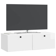 Væghængt TV-skab 98 x 41 x 30 cm Hvid højglans Konstrueret træ