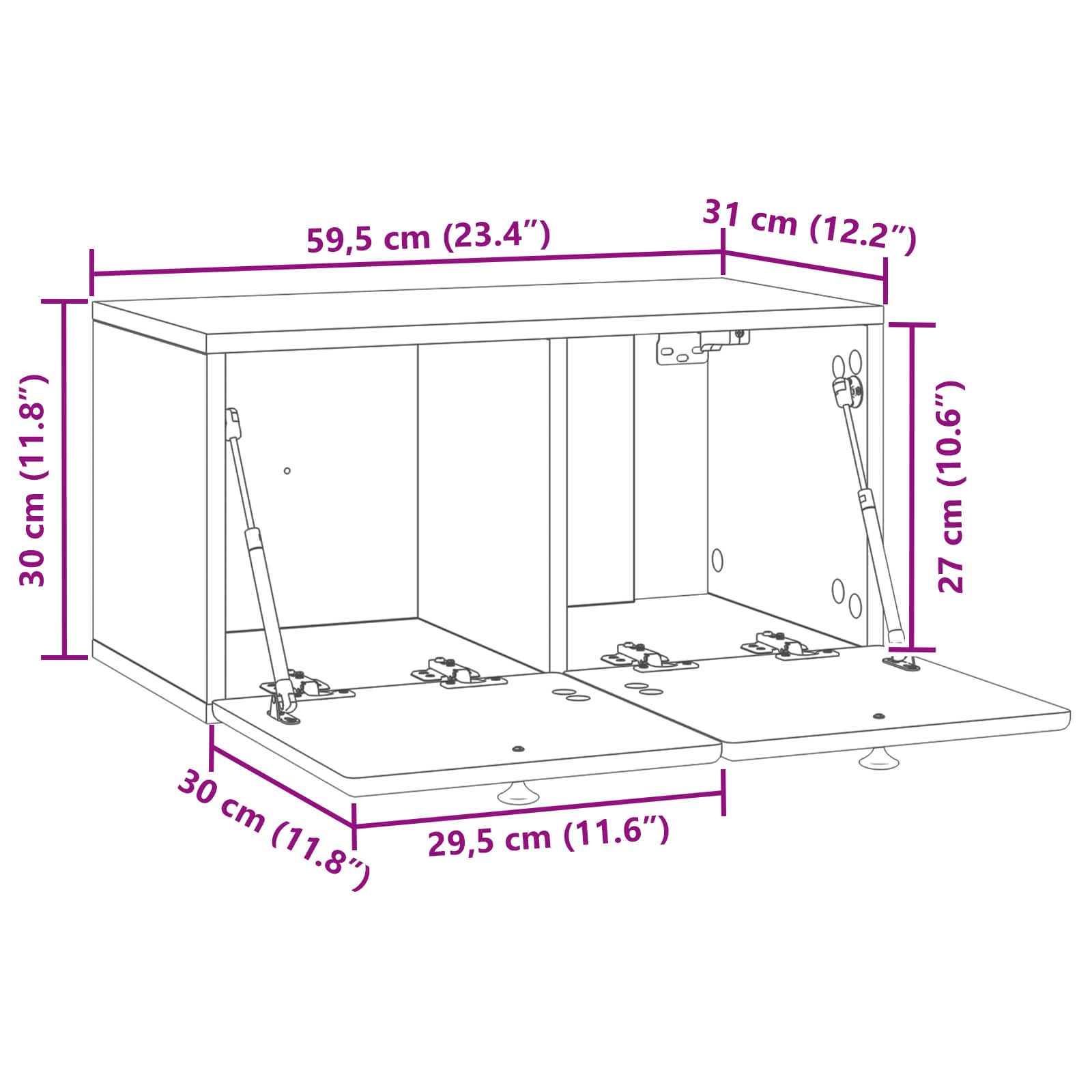 Væghængt TV-skab 59,5 x 31 x 30 cm Betongrå Konstrueret træ