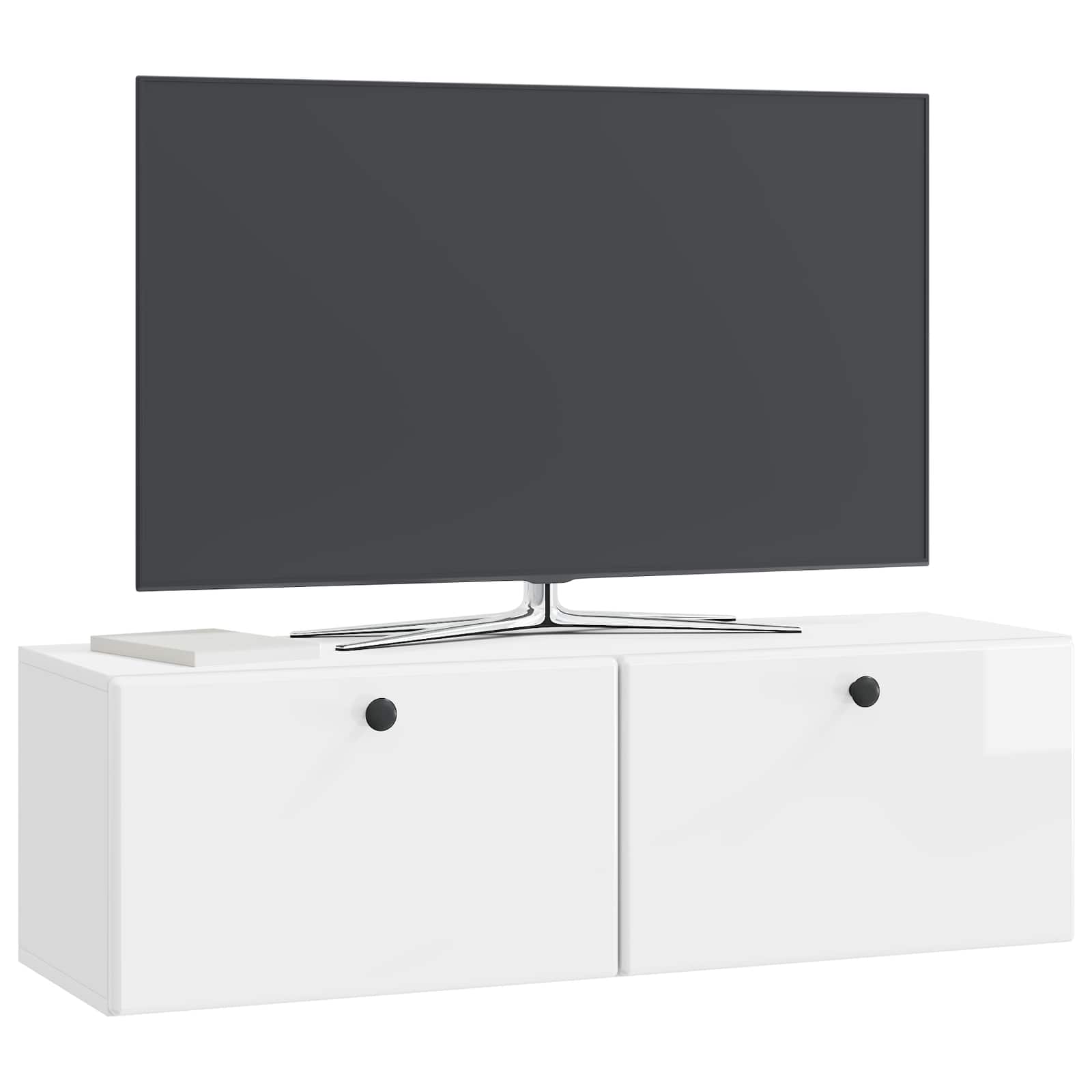 Væghængt TV-skab 98 x 31 x 30 cm Hvid højglans Konstrueret træ