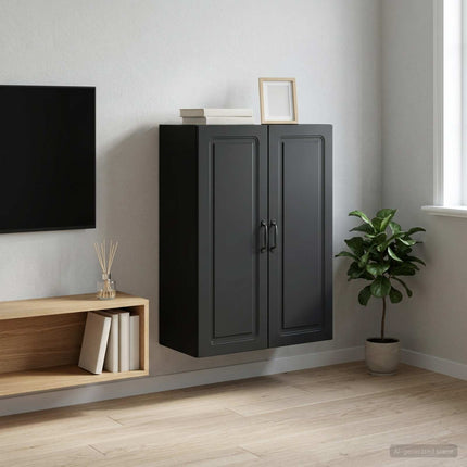 Vægmonteret skab Sort 66 x 34,5 x 90 cm Konstrueret træ