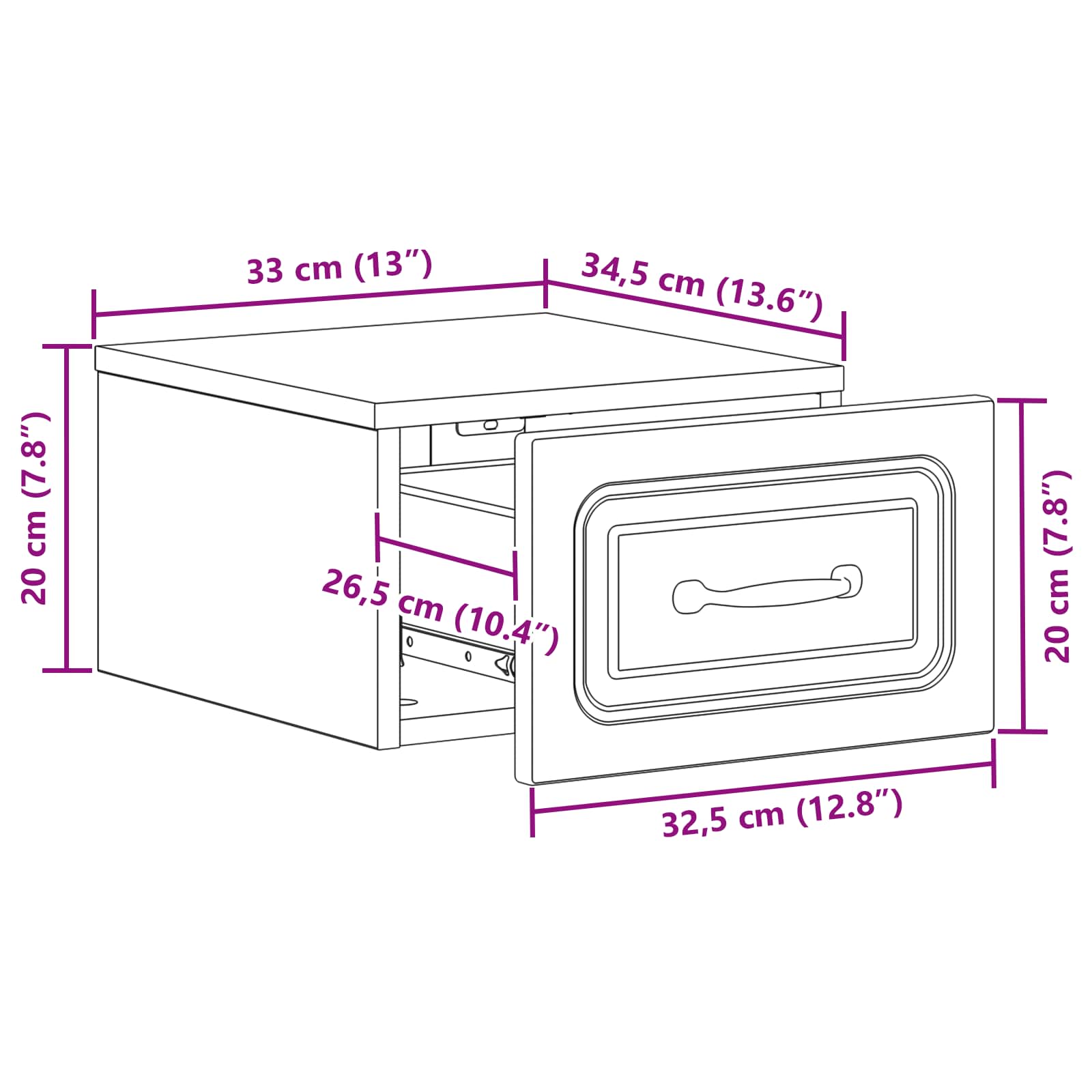 Væghængt Natbord 2 pcs Sort 34,5 x 33 x 20 cm Konstrueret træ