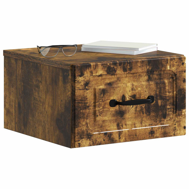 Væghængt Natbord med skuffe 2 pcs Røget eg 34,5 x 33 x 20 cm