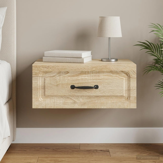 Væghængt Natbord Sonoma-eg 49 x 34,5 x 20 cm Konstrueret træ